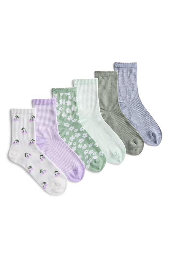 Women's Ribbed Mid Crew Socks, 6-Pack, Women's, Shoe Sizes 4-10