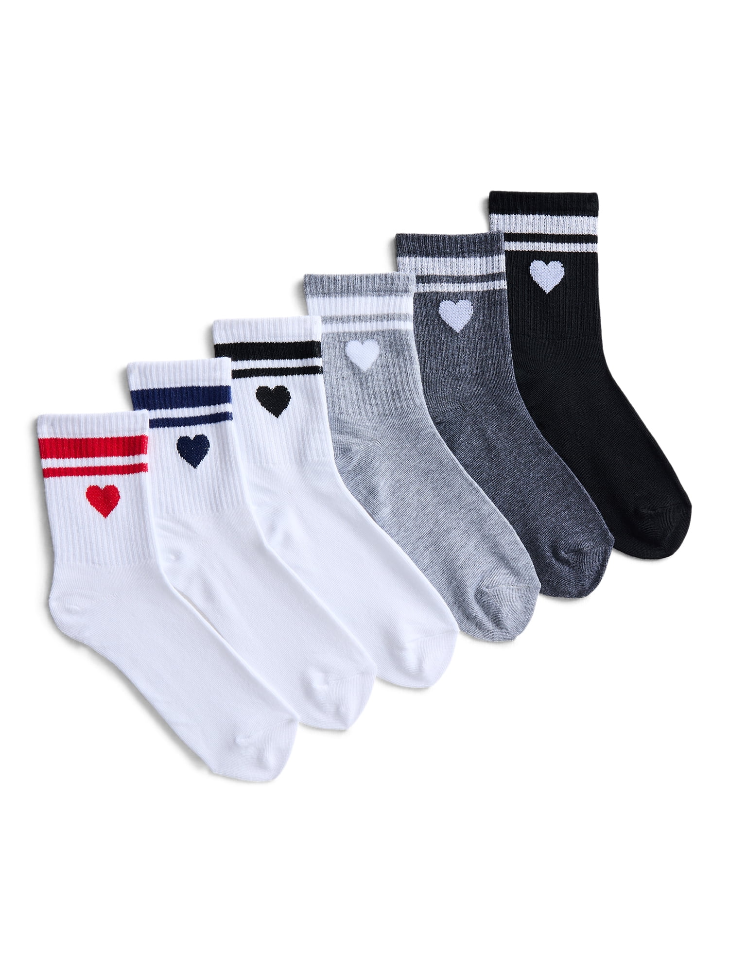 No Boundaries Ribbed Mid Crew Socks, 6-Pack, Women's, Shoe Sizes 4-10