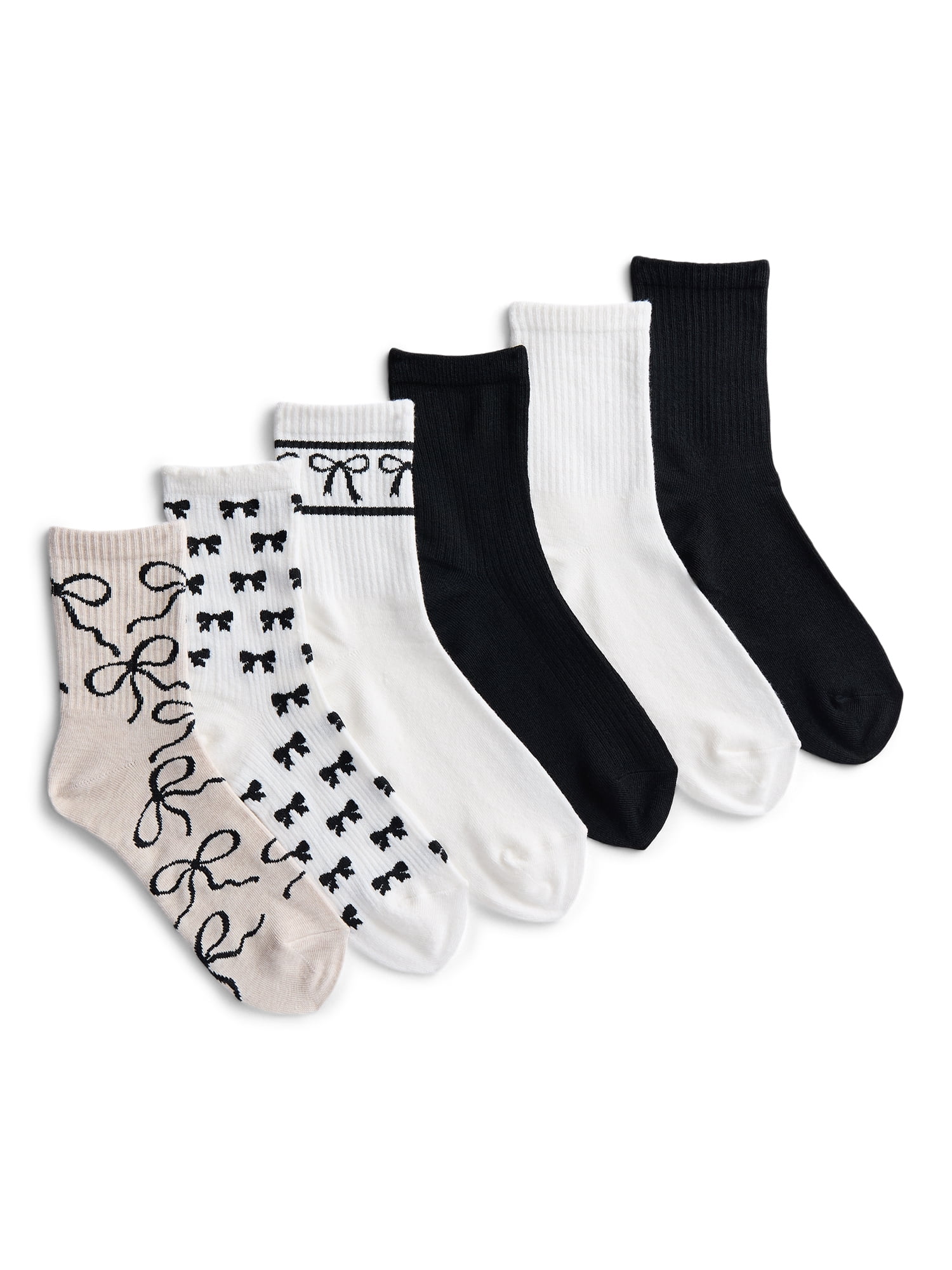 No Boundaries Women's Ribbed Mid Crew Socks, 6-Pack, Women's, Shoe Sizes 4-10