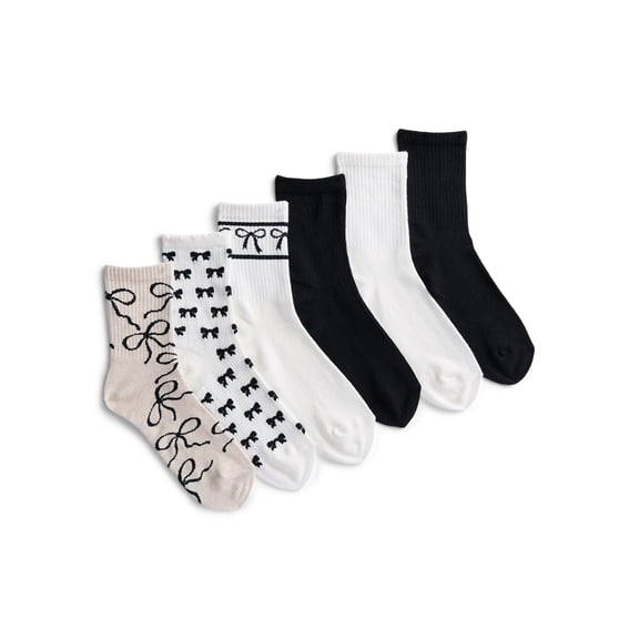 No Boundaries Women's Ribbed Mid Crew Socks, 6-Pack, Women's, Shoe Sizes 4-10