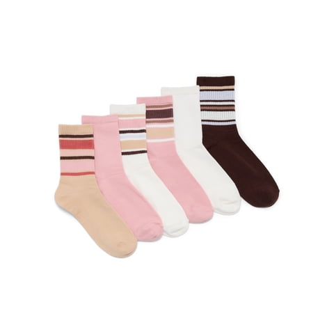 Women's Ribbed Mid Crew Socks, 6-Pack, Women's, Shoe Sizes 4-10