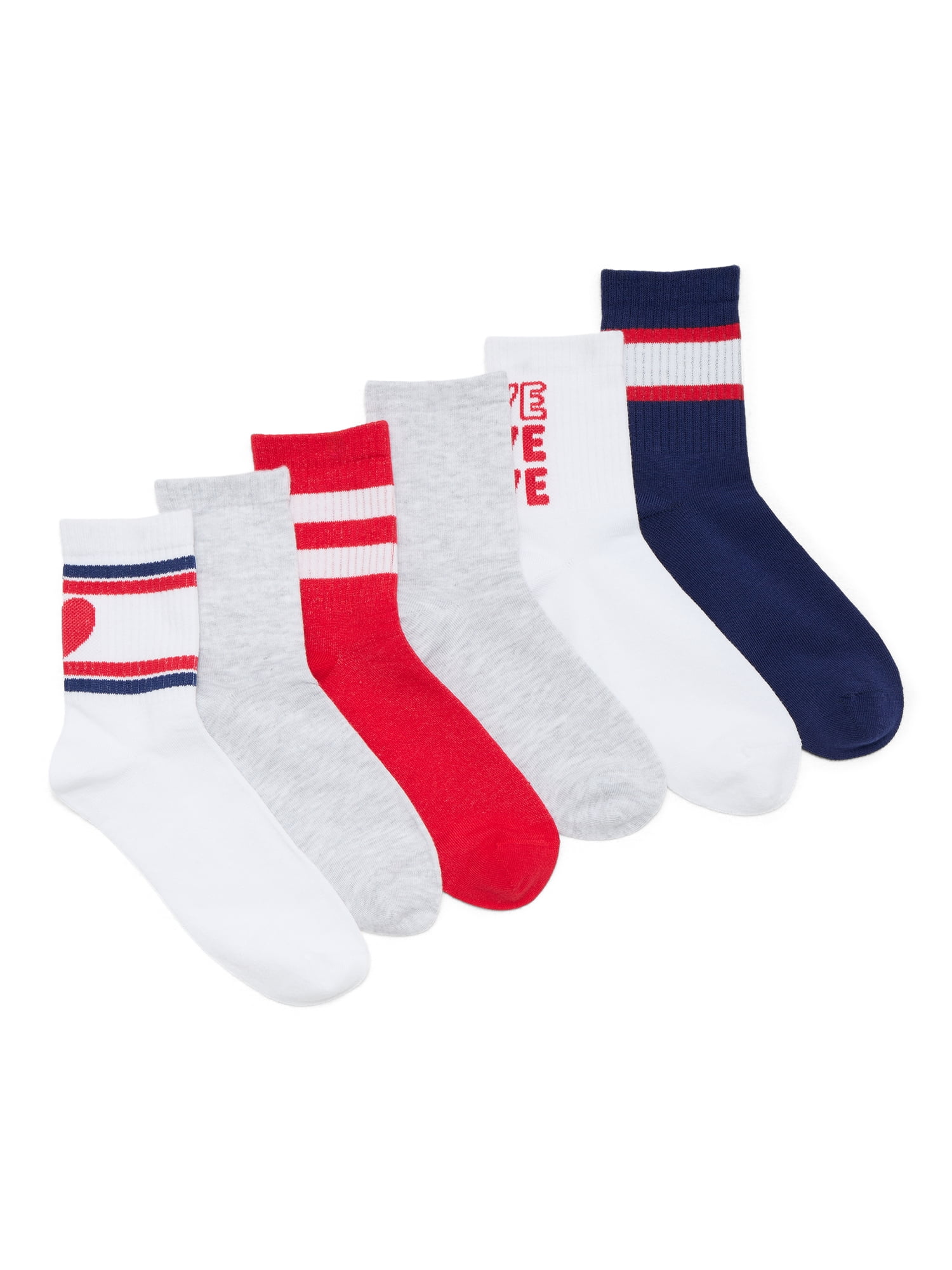 No Boundaries Women's Ribbed Mid Crew Socks, 6-Pack, Women's, Shoe Sizes 4-10