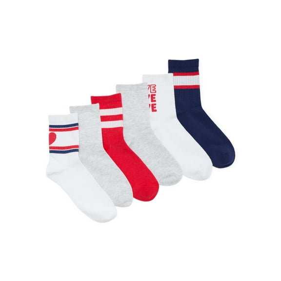 No Boundaries Ribbed Mid-Crew Socks, 6-Pack, Women's, Shoe Sizes 4-10