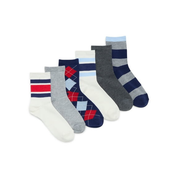 No Boundaries Women's Ribbed Mid Crew Socks, 6-Pack, Women's, Shoe Sizes 4-10