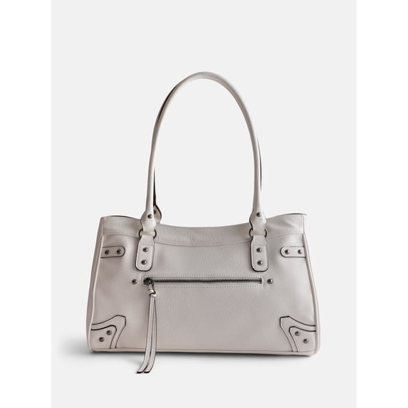 No Boundaries Women's Faux Leather Shoulder Bag, Cream