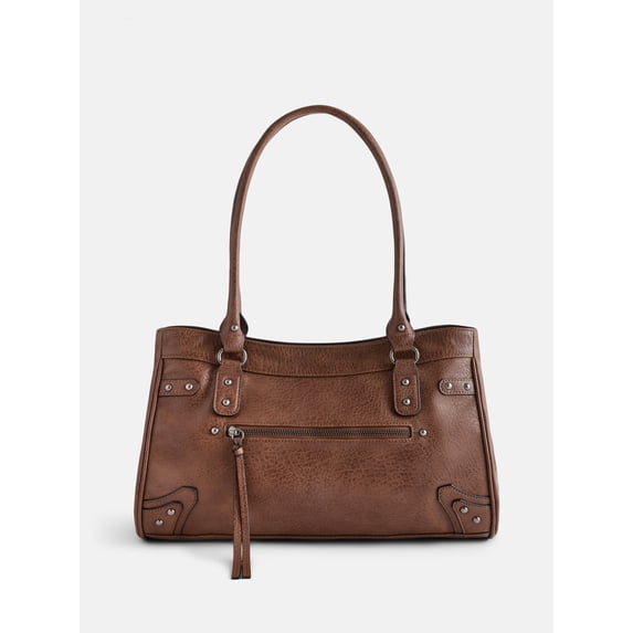 No Boundaries Women's Faux Leather Shoulder Bag, Obsidienne