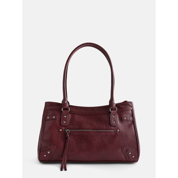 No Boundaries Women's Faux Leather Shoulder Bag, Rich Red