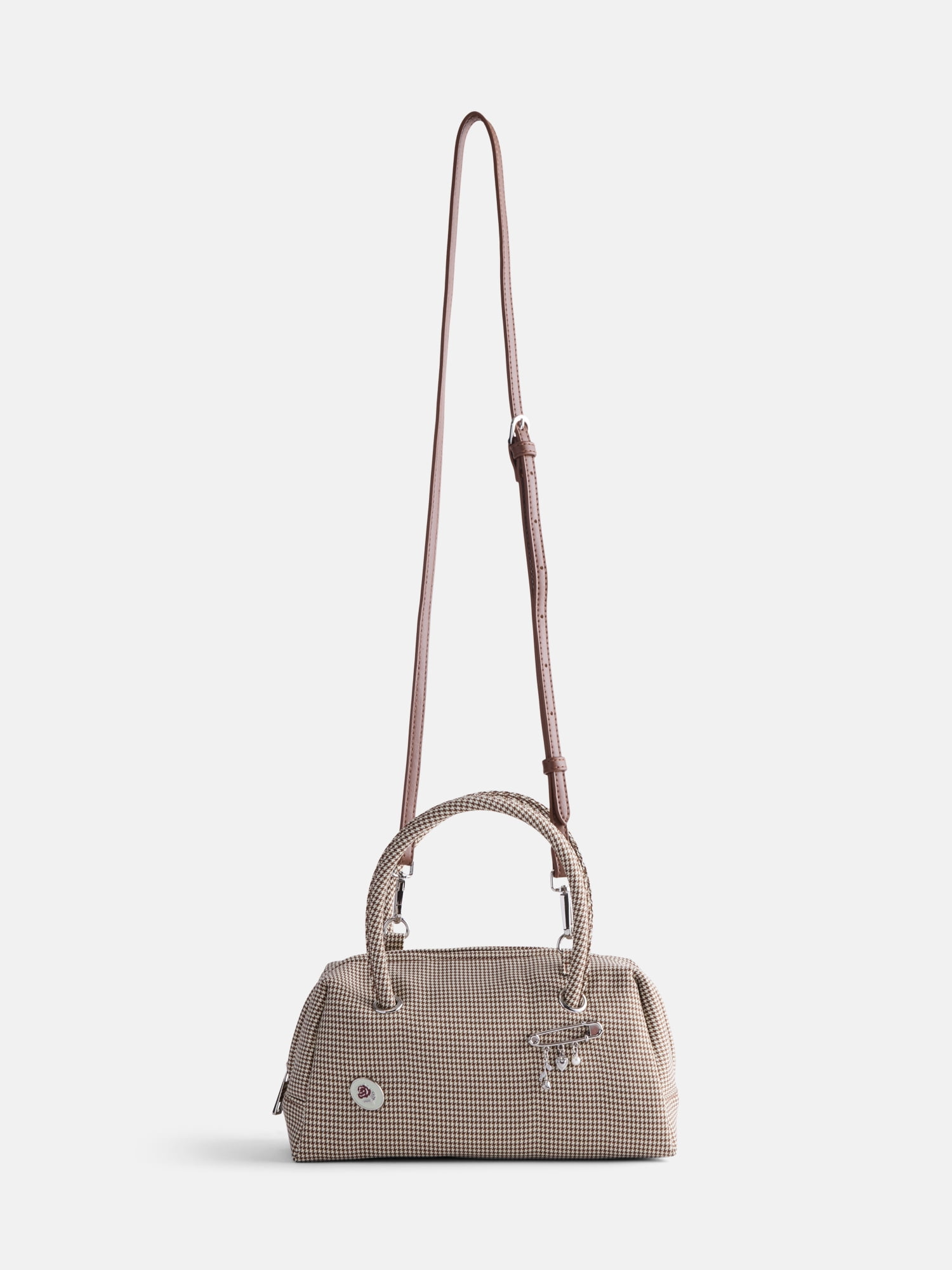 No Boundaries Women's East West Bowler Handbag, Brown Plaid