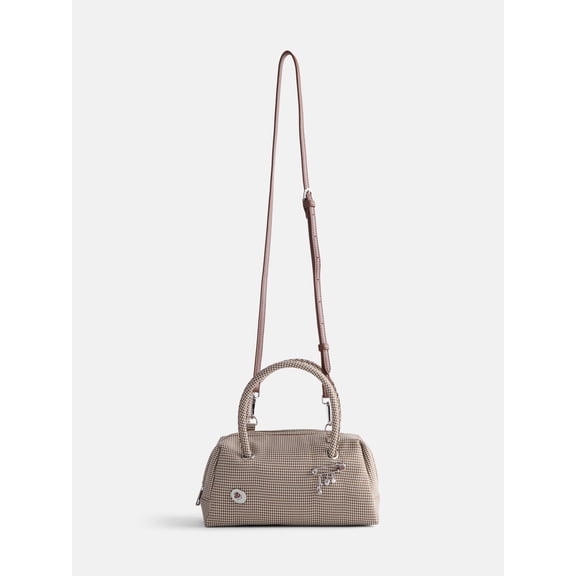 No Boundaries Women's East West Bowler Handbag, Brown Plaid