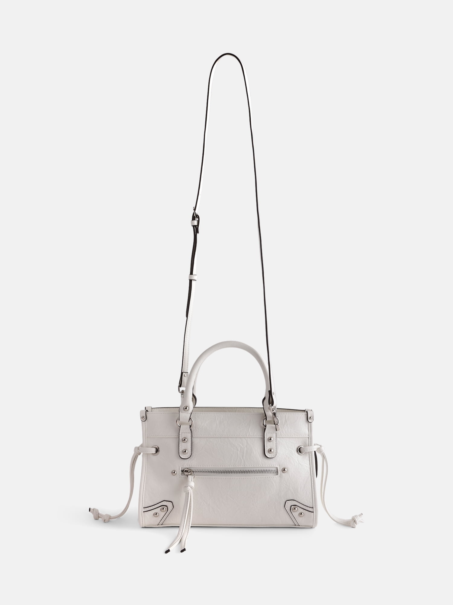 No Boundaries Women's Faux Leather Square Tote Bag, Cream