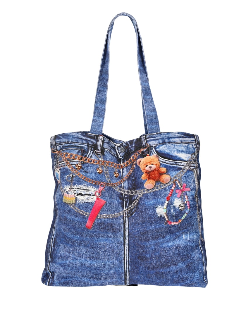 No Boundaries Photoreal Denim Fashion Tote Bag, Women's - Walmart.com