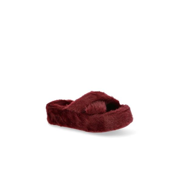 No Boundaries Women's Faux Fur Platform X-Band Slippers