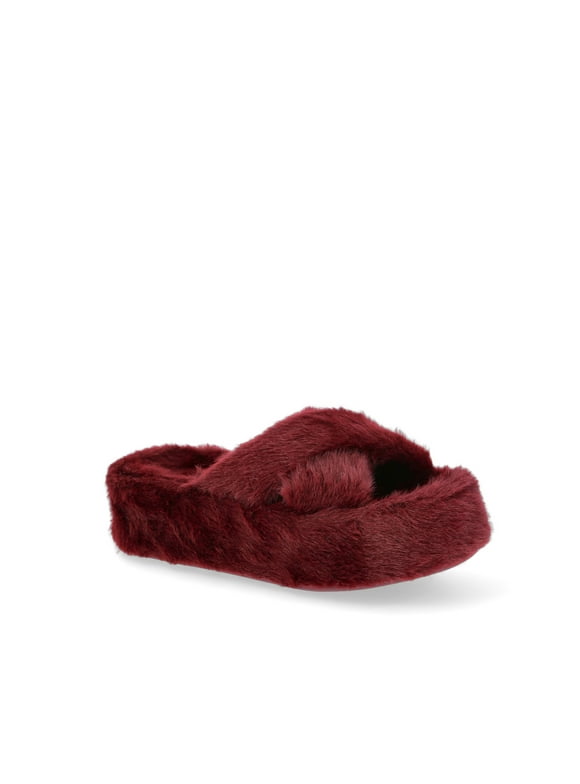 Women's Faux Fur Platform X-Band Slippers