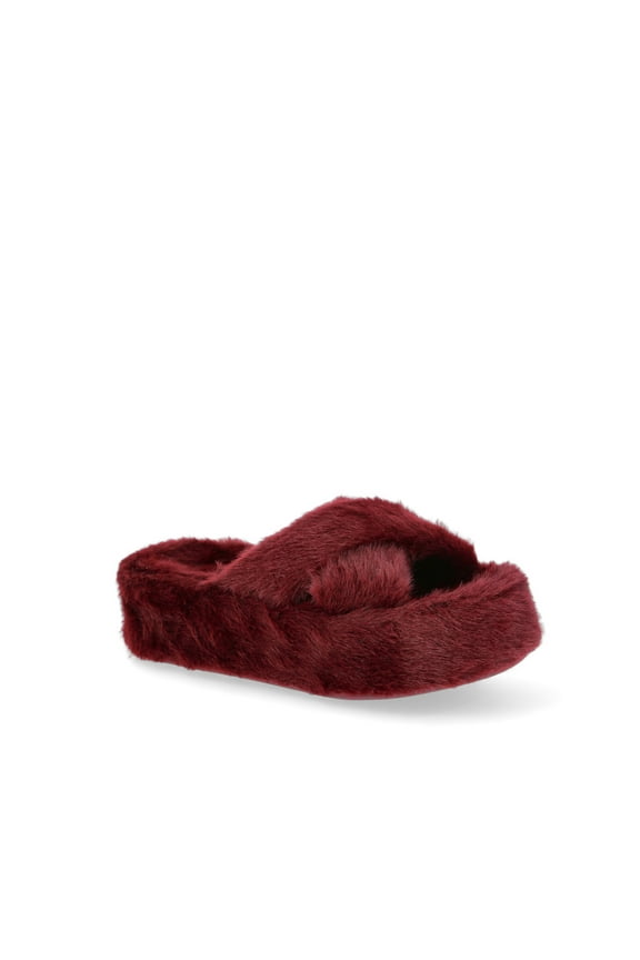 Women's Faux Fur Platform X-Band Slippers