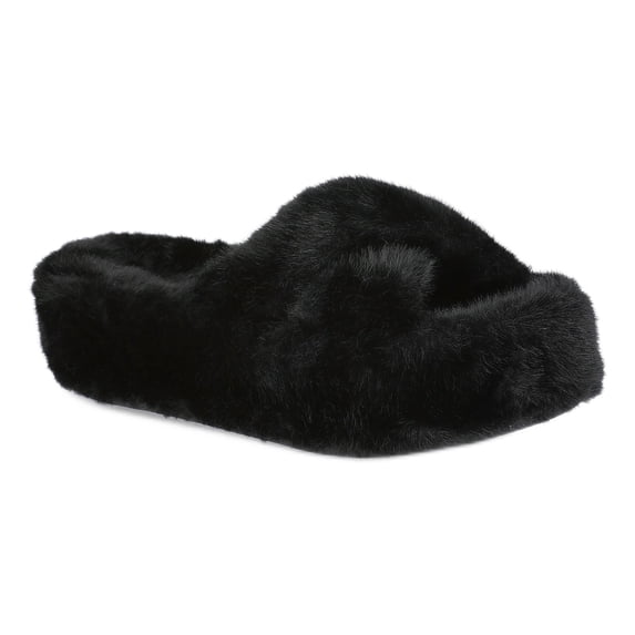 No Boundaries Women's Faux Fur Platform X-Band Slippers