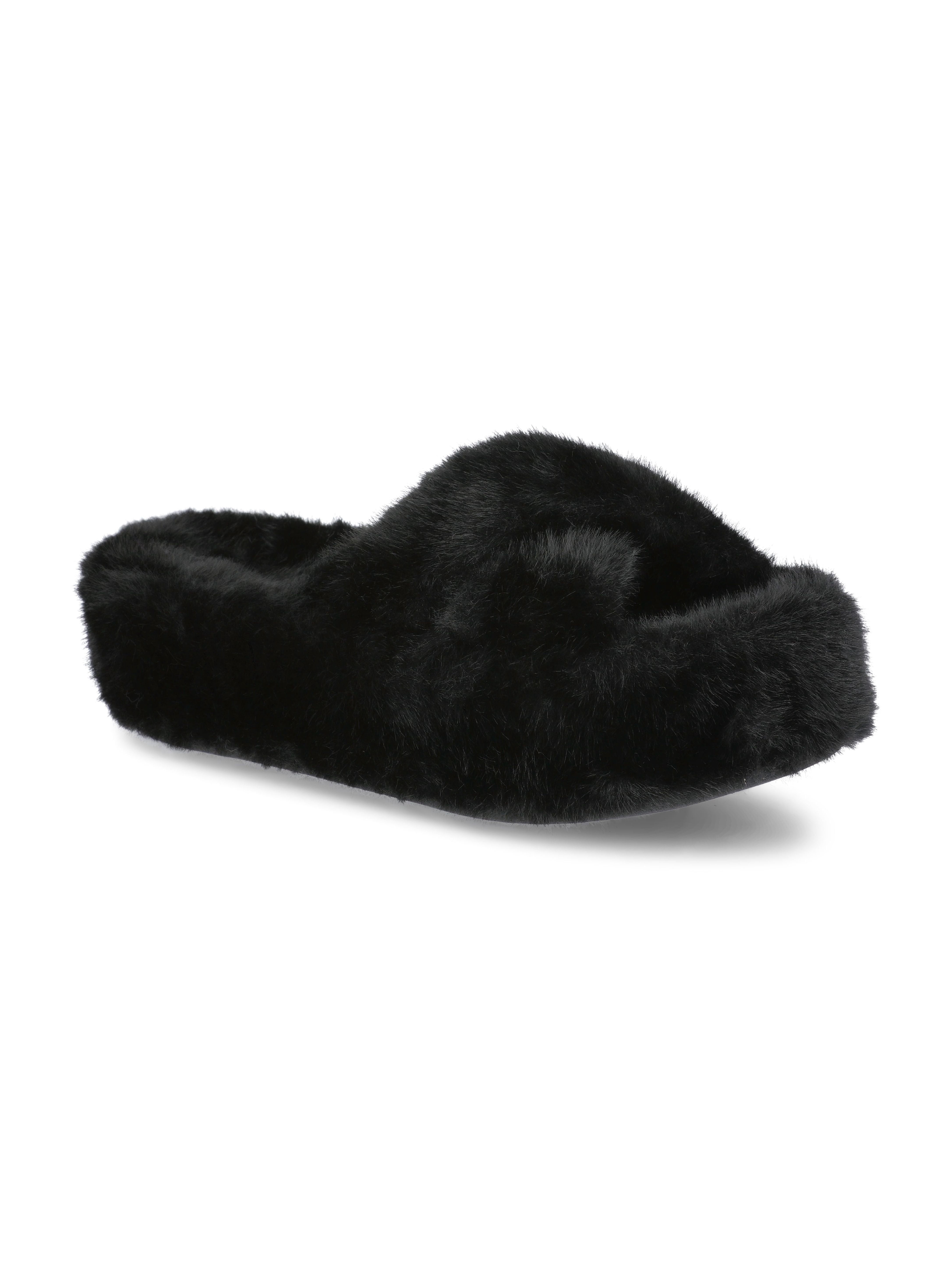 No Boundaries Women's Faux Fur Platform X-Band Slippers