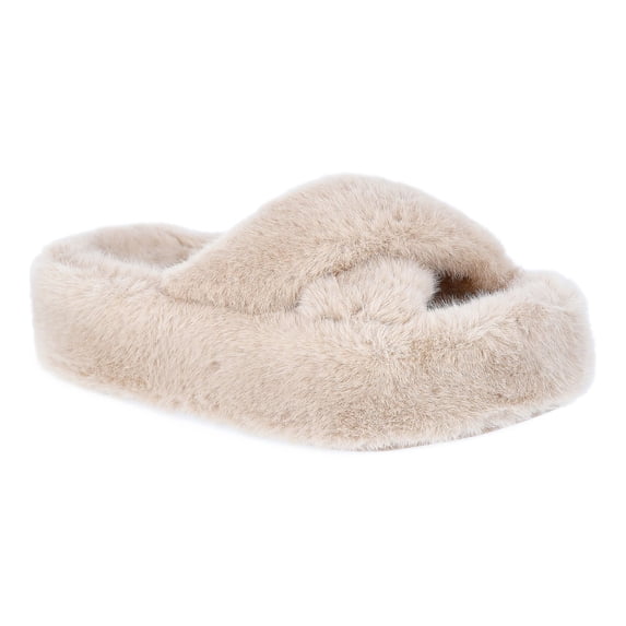 No Boundaries Women's Faux Fur Platform X-Band Slippers