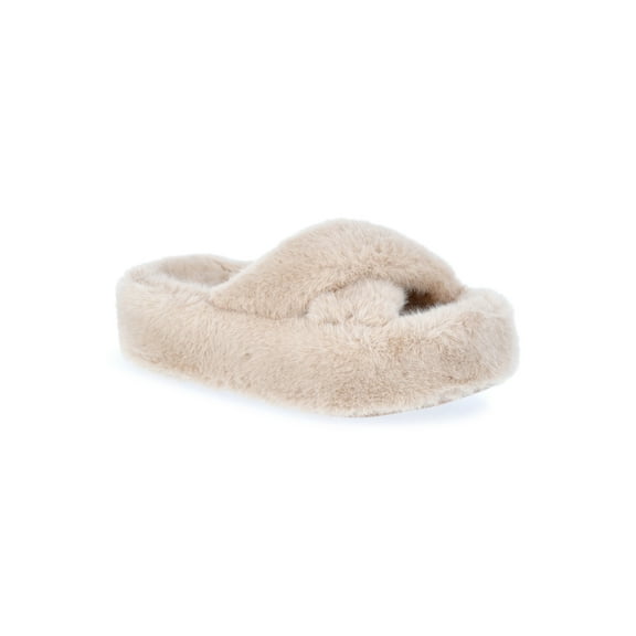 No Boundaries Women's Faux Fur Platform X-Band Slippers