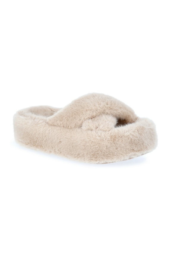 Women's Faux Fur Platform X-Band Slippers