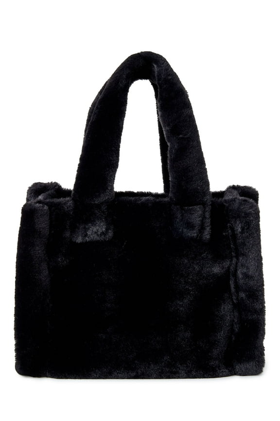 Women's Faux Fur Small Tote Handbag, Black