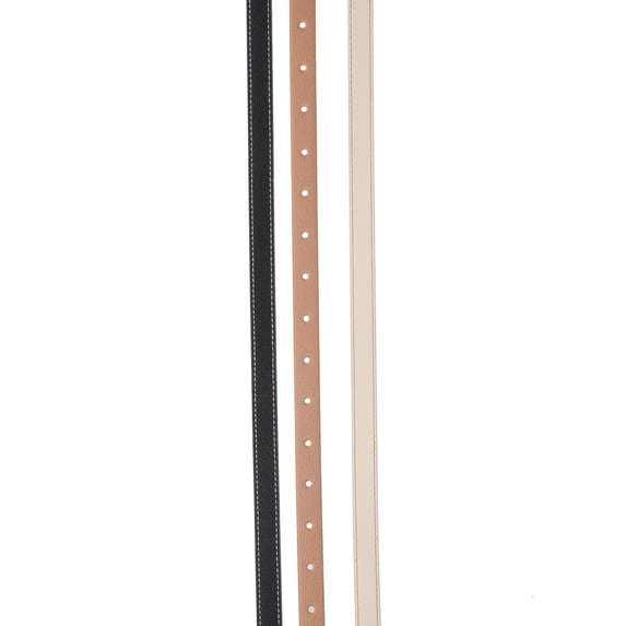 No Boundaries Women's Faux Leather Skinny Buckle Belts, 3-Pack, Ivory/Caramel/Black
