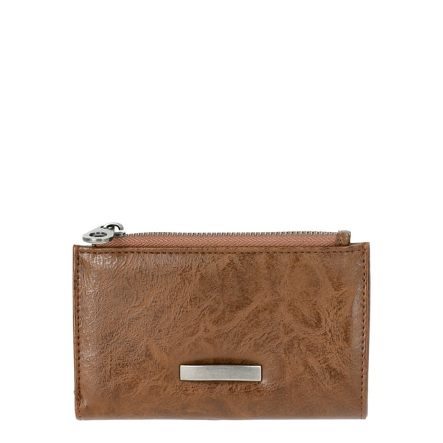 No Boundaries Women's Faux Leather Snap Wallet, Brown