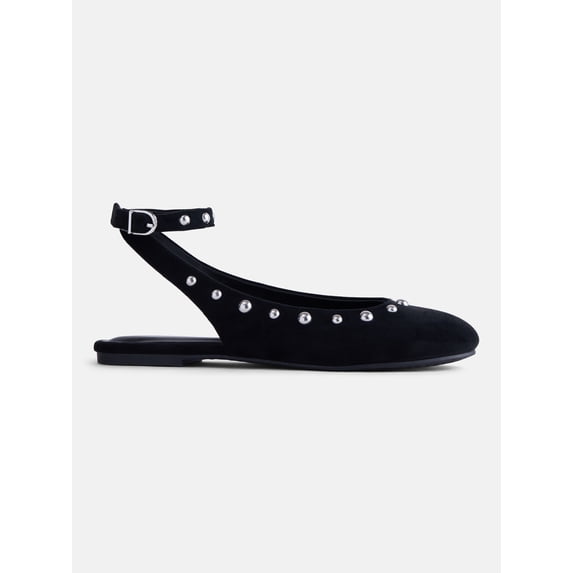 No Boundaries Women's Ballet Flats with Adjustable Buckle Strap, Medium Width