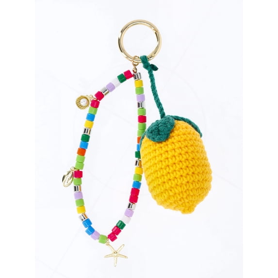 No Boundaries Women's Festival Bag Charm, Yellow Crochet Lemon & Beads