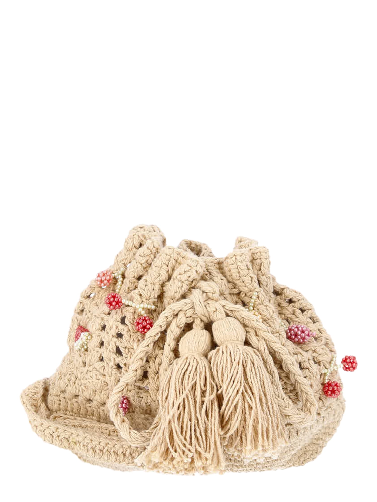 No Boundaries Women's Festival Crochet Bucket Bag, Natural Beaded