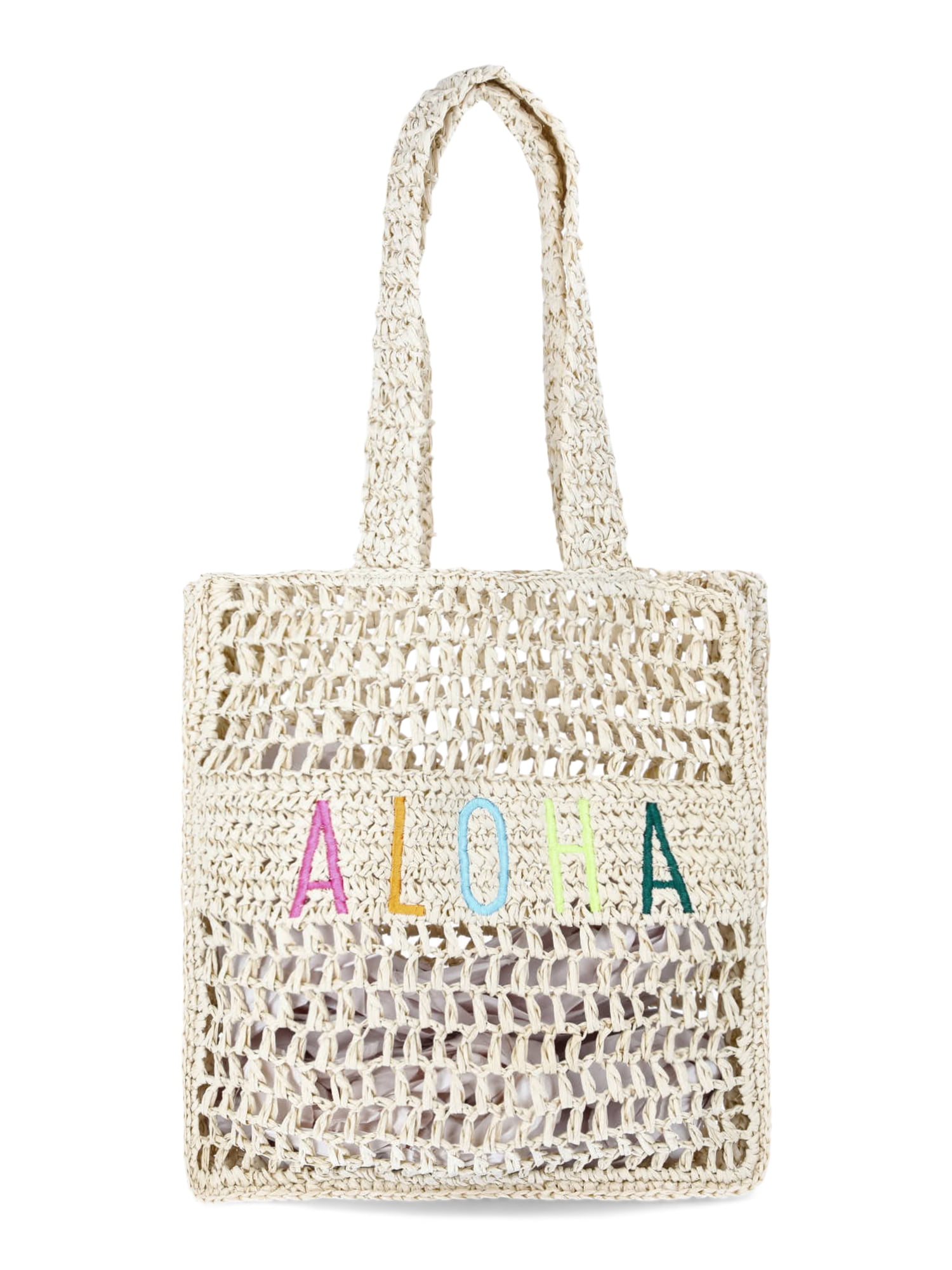 Women's Festival Straw Tote Bag, Natural Aloha