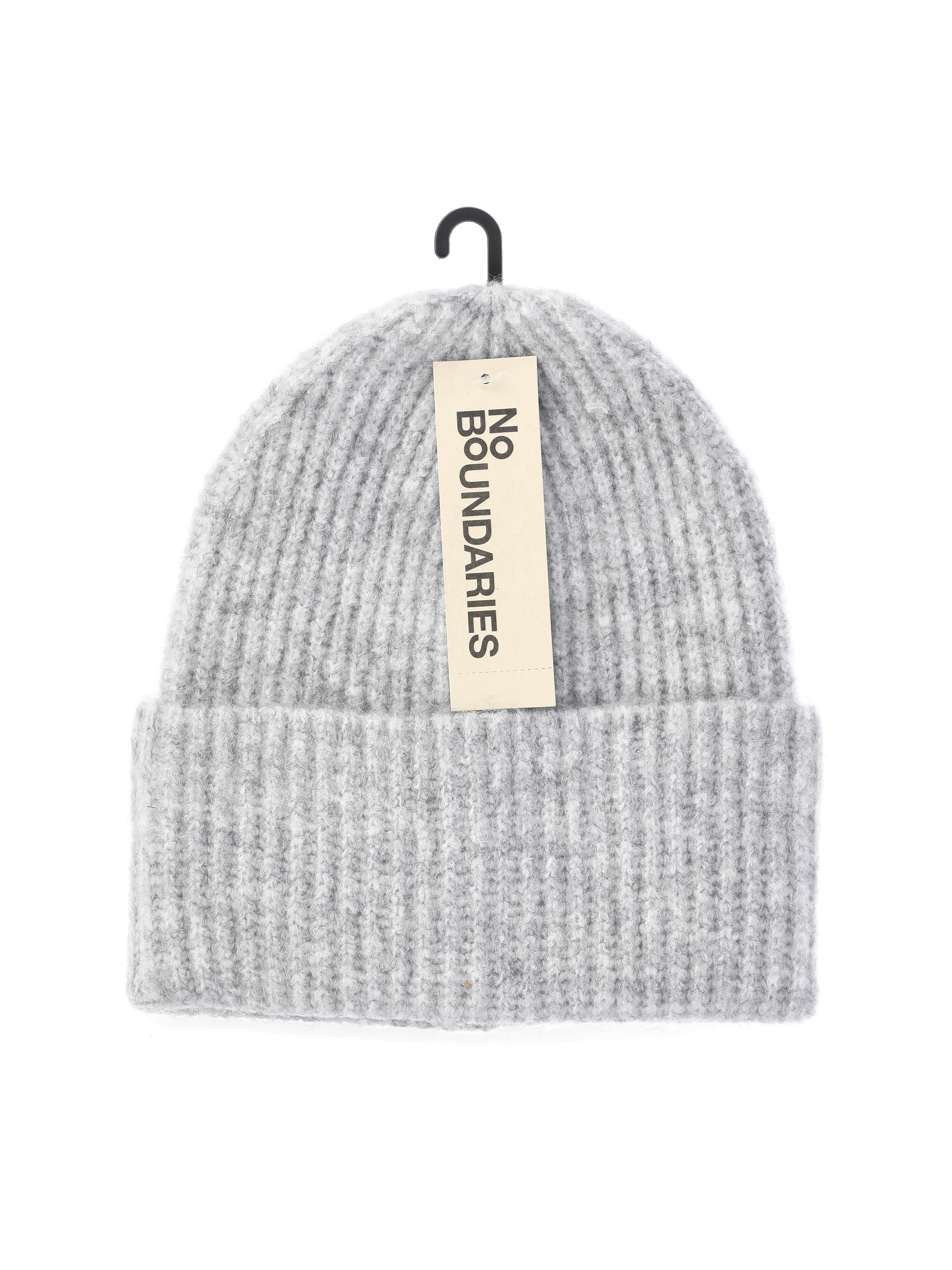 No Boundaries Ribbed Fisherman Beanie, Women's, Light Grey Heather
