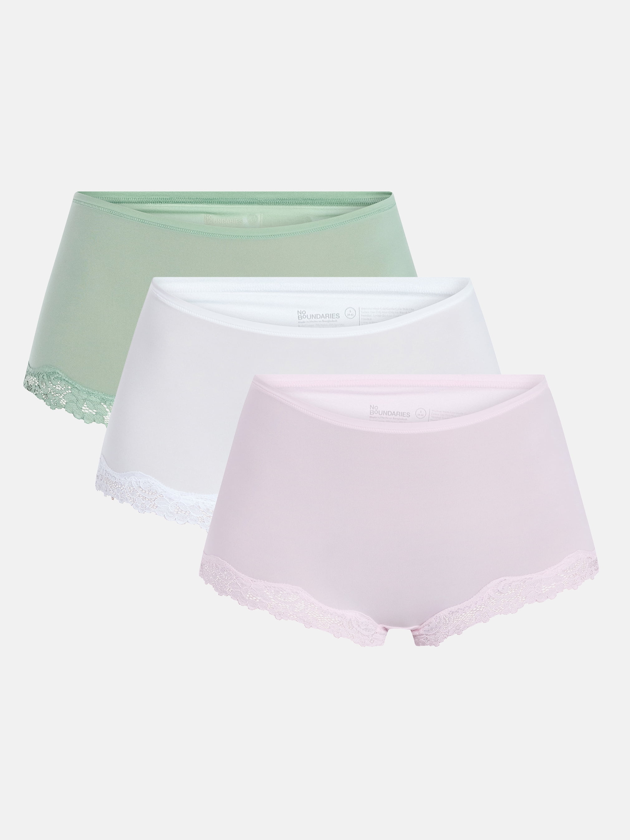 No Boundaries Fit Stretch Lace Boyshort Panties, 3-Pack, Women's XS-XXXL