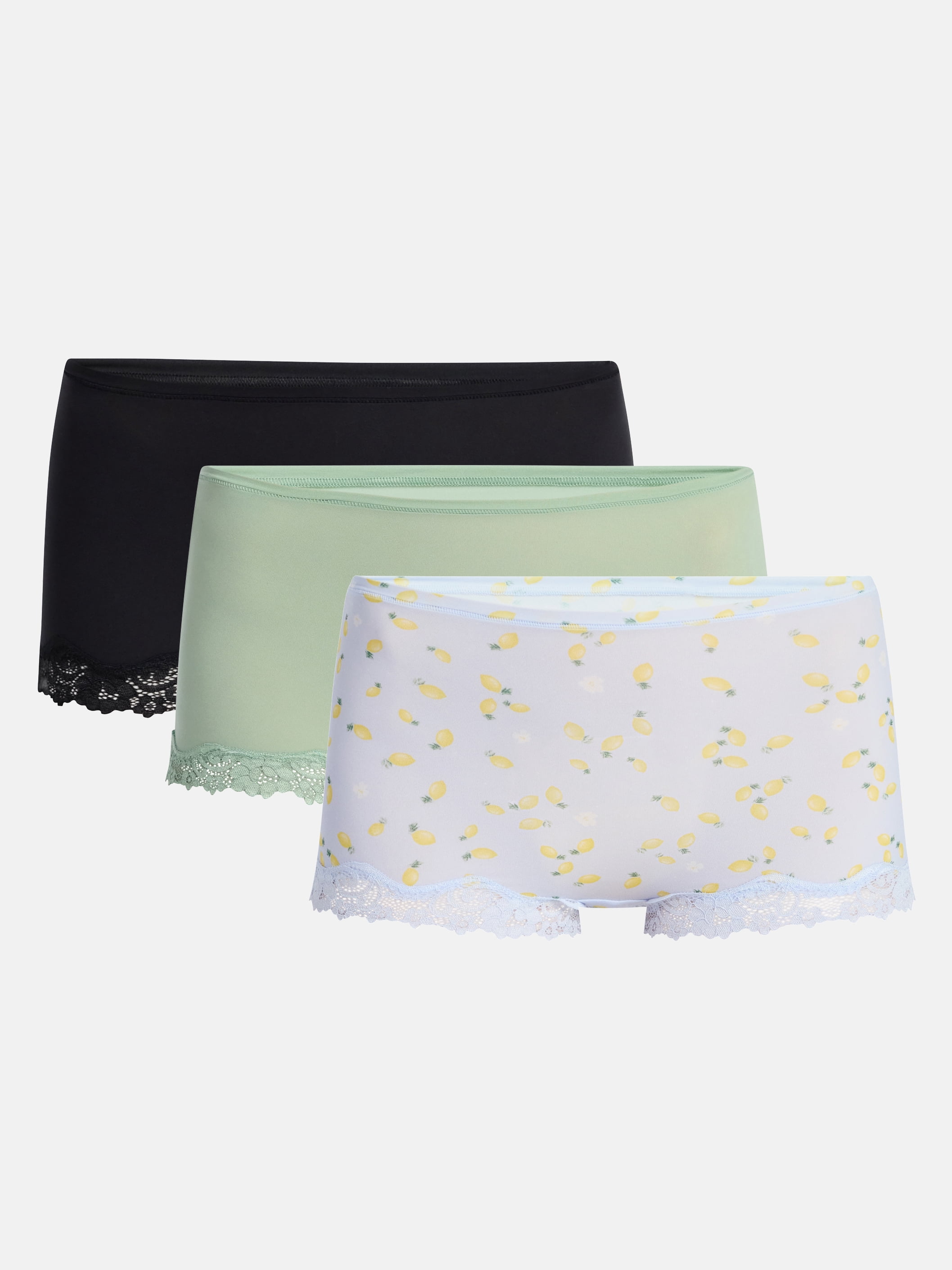 No Boundaries Fit Stretch Lace Boyshort Panties, 3-Pack, Women's XS-XXXL