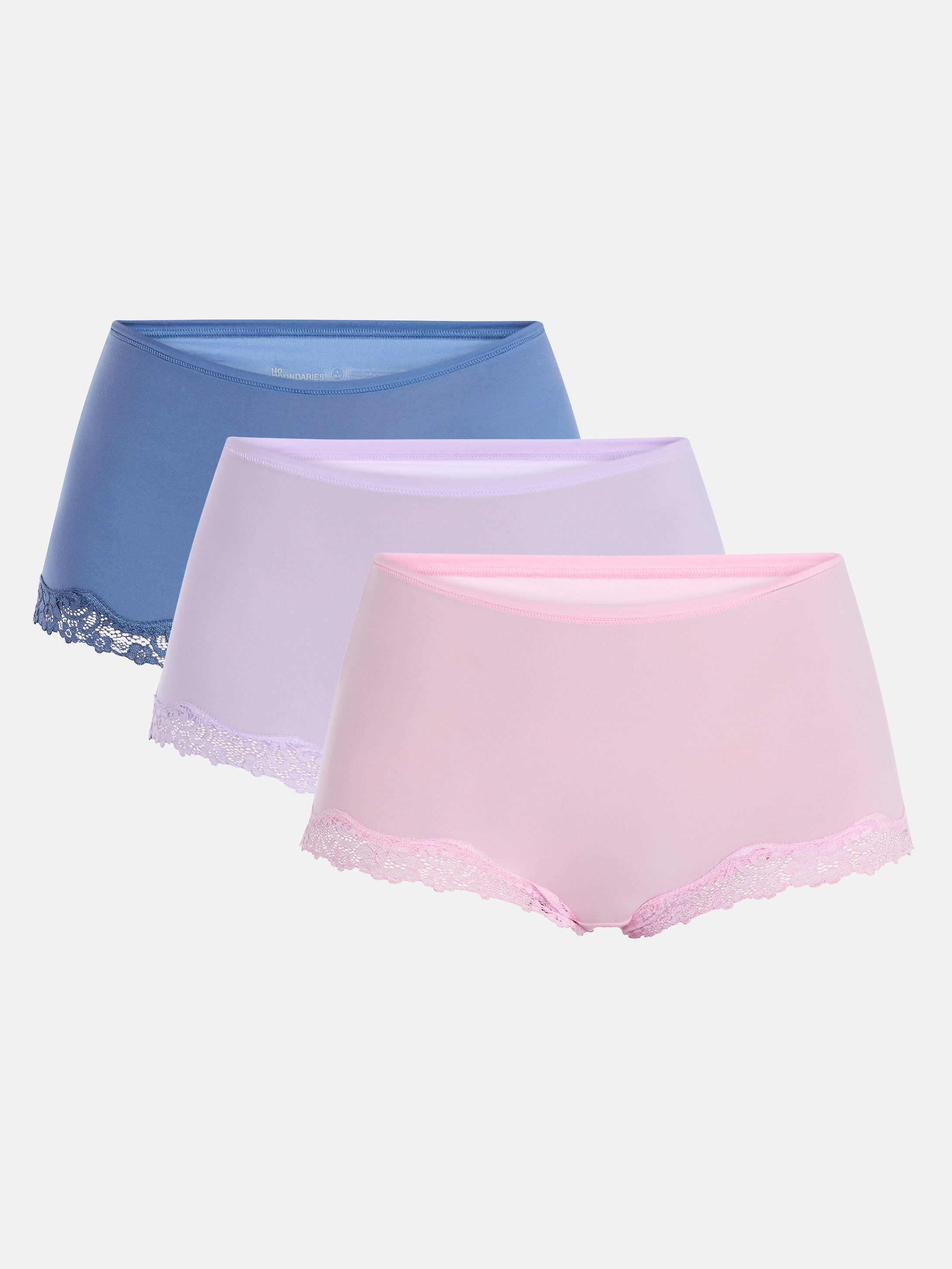No Boundaries Fit Stretch Lace Boyshort Panties, 3-Pack, Women's XS-XXXL