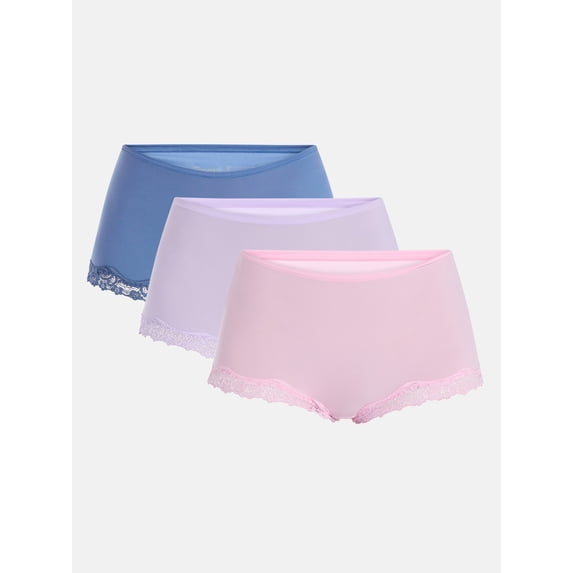 No Boundaries Fit Stretch Lace Boyshort Panties, 3-Pack, Women's XS-XXXL