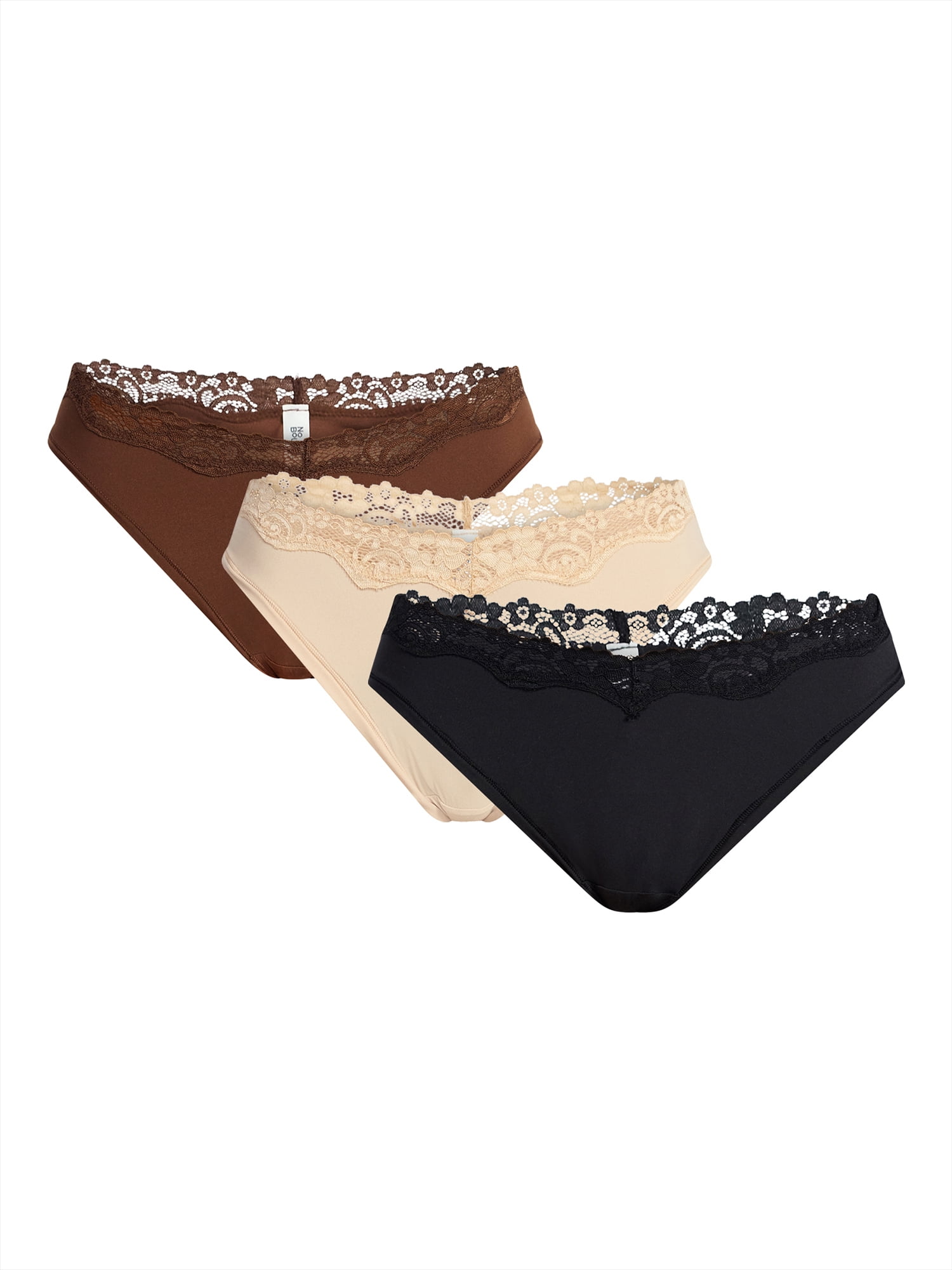 No Boundaries Fit Stretch Lace Thong Panties, 3-Pack, Women's XS-XXXL