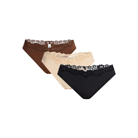 No Boundaries Fit Stretch Lace Thong Panties, 3-Pack, Women's XS-XXXL