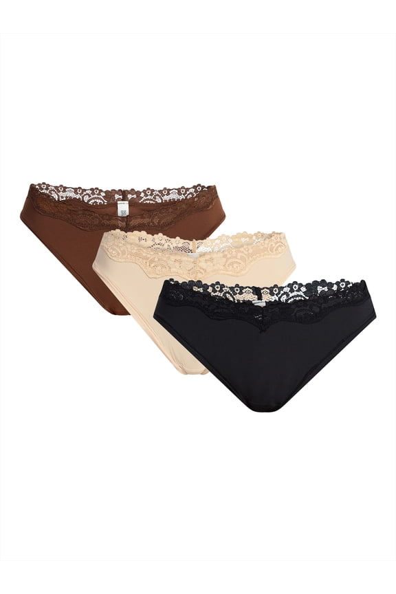 Fit Stretch Lace Thong Panties, 3-Pack, Women's XS-XXXL