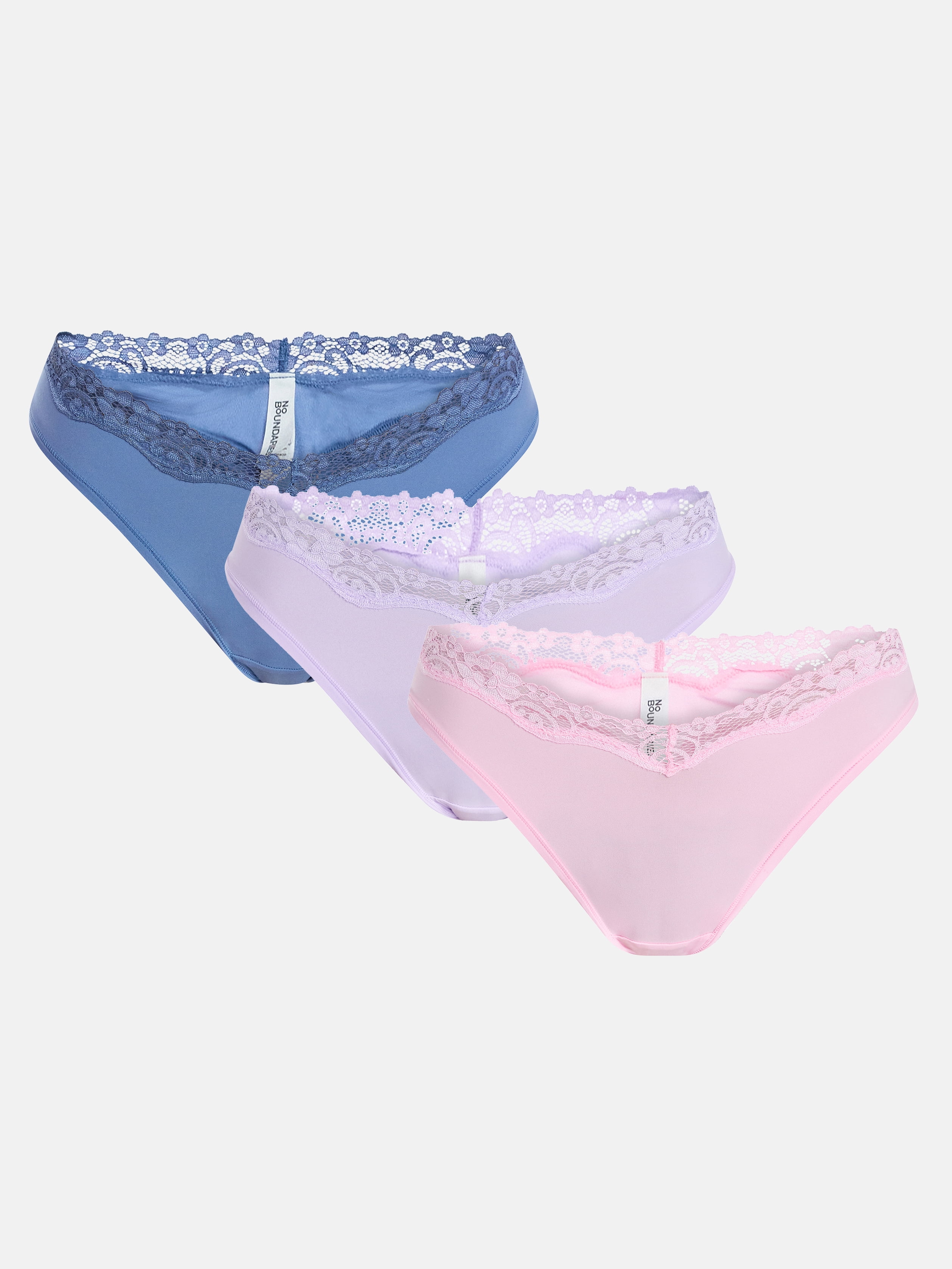 No Boundaries Fit Stretch Lace Thong Panties, 3-Pack, Women's XS-XXXL