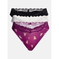 thumbnail image 1 of No Boundaries Fit Stretch Lace Thong Panties, 3-Pack, Women's XS-XXXL, 1 of 8
