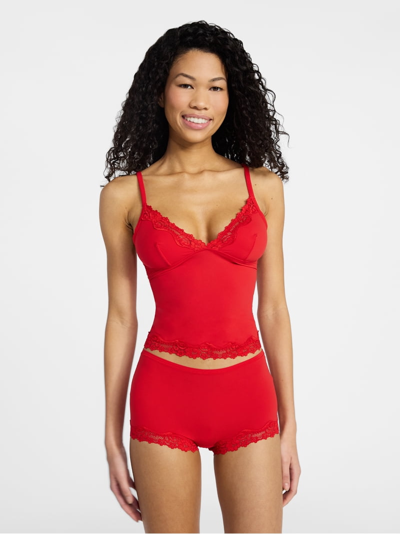No Boundaries Fit Stretch Lace Trim Cami and Shorts Pajama Set, 2