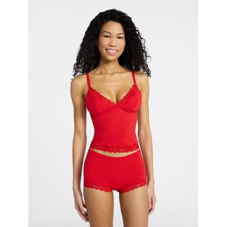 No Boundaries Fit Stretch Lace Trim Cami and Shorts Pajama Set, 2-Piece, Women's XS-XXXL