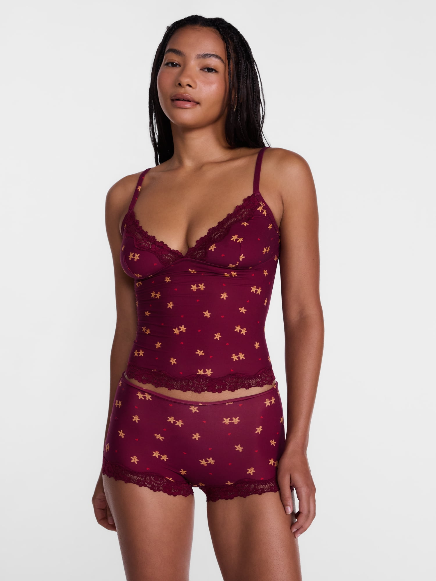 No Boundaries Fit Stretch Lace Trim Cami and Shorts Pajama Set, 2-Piece, Women's XS-XXXL