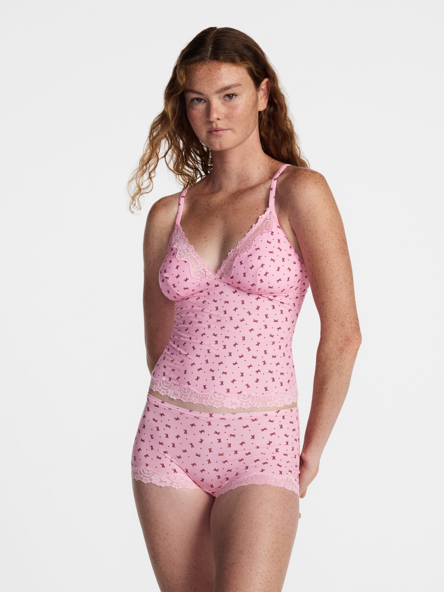 No Boundaries Fit Stretch Lace Trim Cami and Shorts Pajama Set, 2-Piece, Women's XS-XXXL