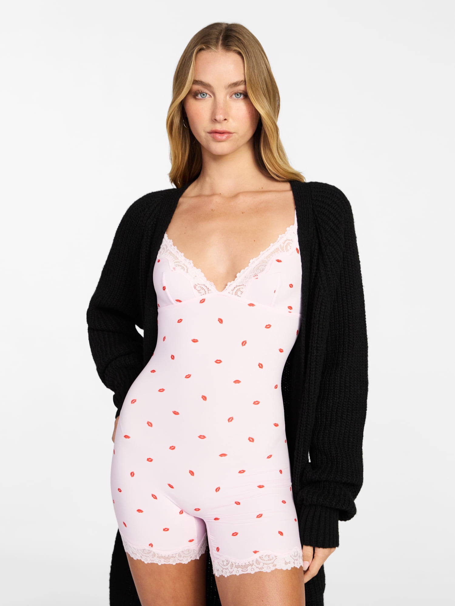 No Boundaries Fit Stretch Lace Trim Romper, Women's XS-XXXL