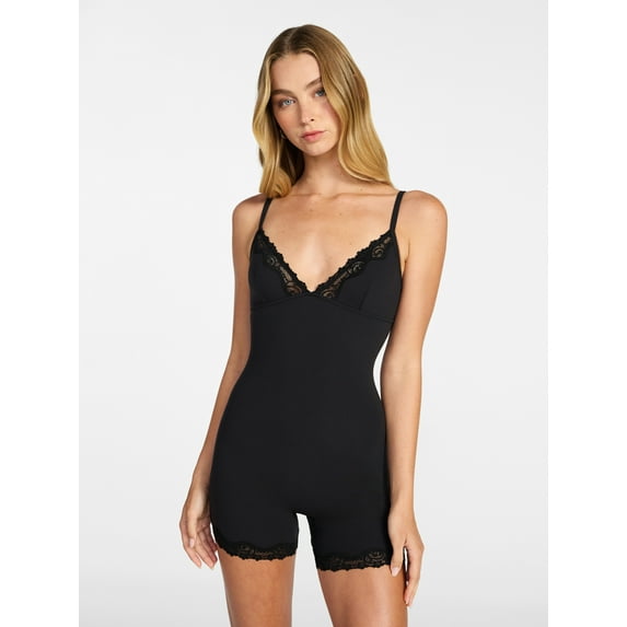 No Boundaries Fit Stretch Lace Trim Romper, Women's XS-XXXL