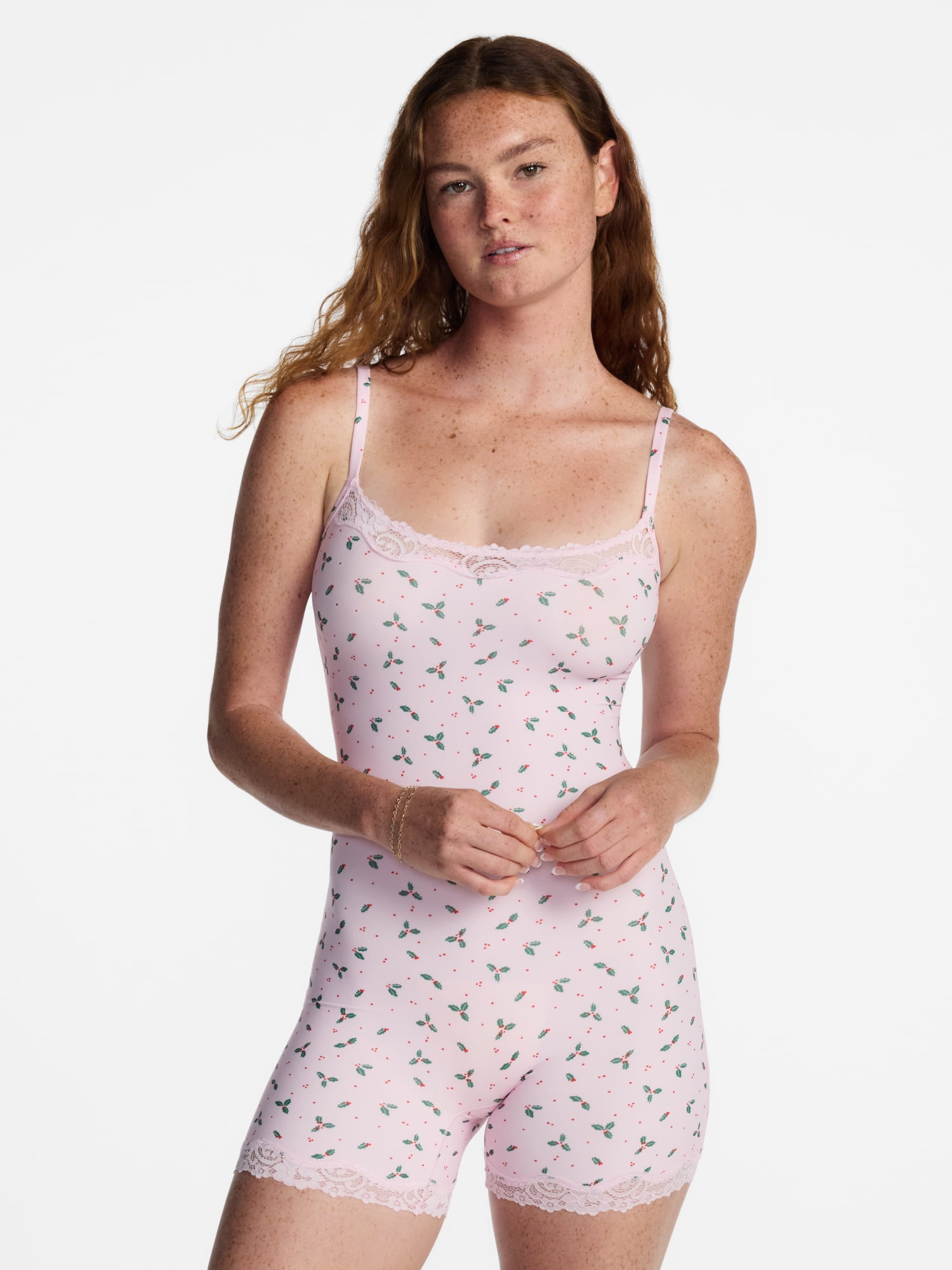 No Boundaries Fit Stretch Lace Trim Scoop Neck Romper, Women's XS-XXXL