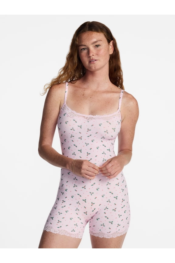 Fit Stretch Lace Trim Scoop Neck Romper, Women's XS-XXXL