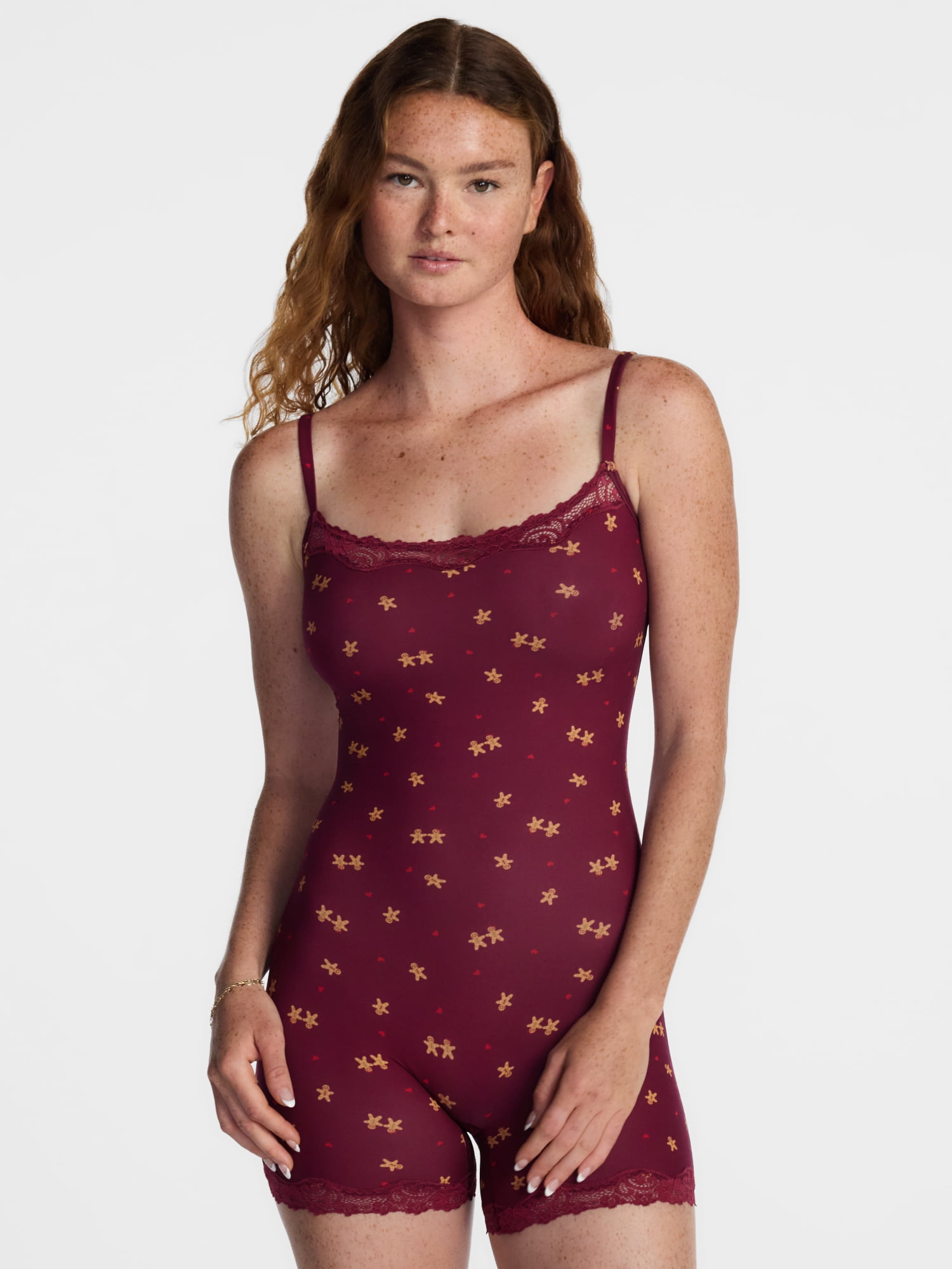 No Boundaries Fit Stretch Lace Trim Scoop Neck Romper, Women's XS-XXXL