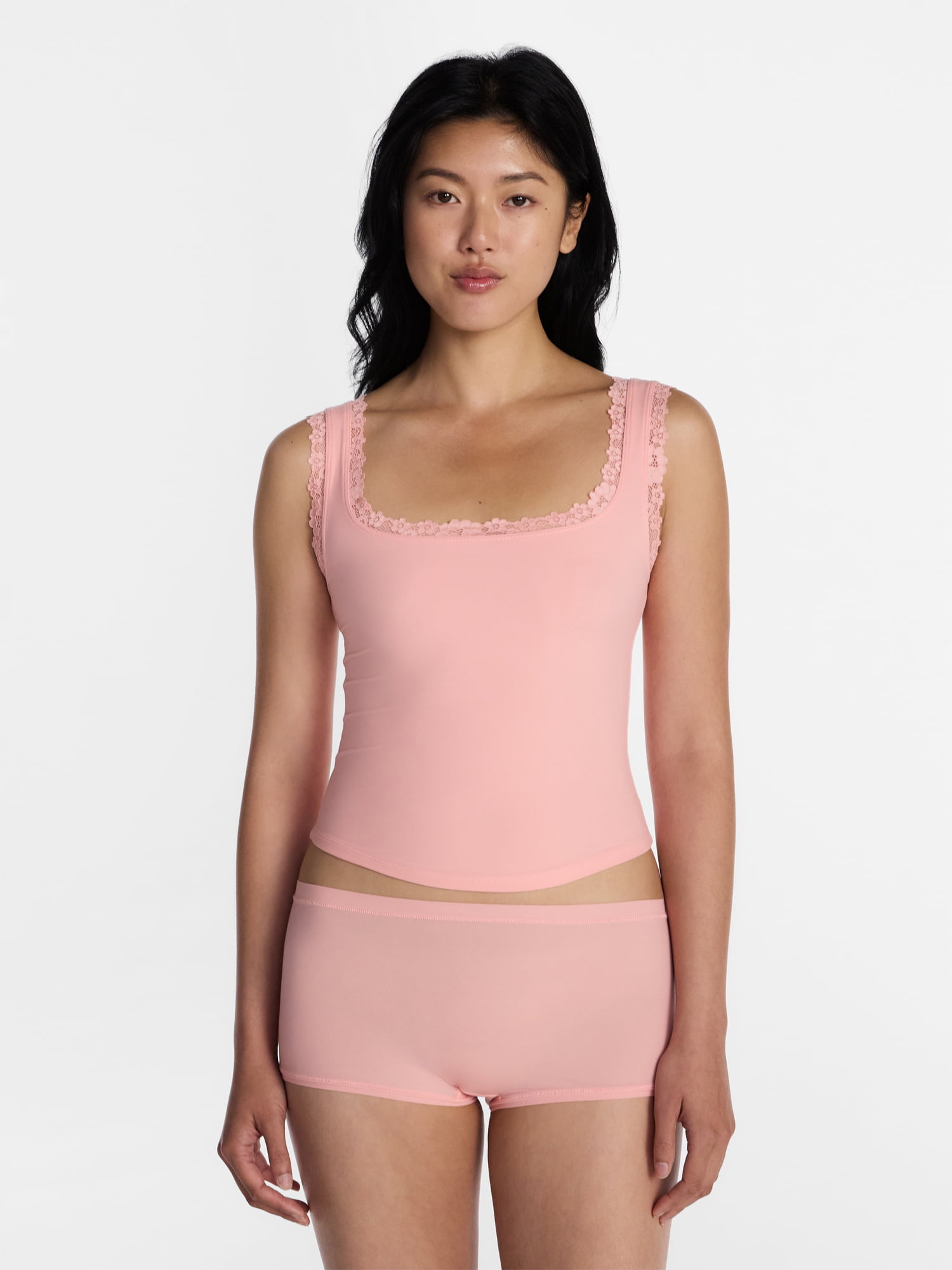 No Boundaries Fit Stretch Lace Trim Tank Top, Women's XS-XXXL